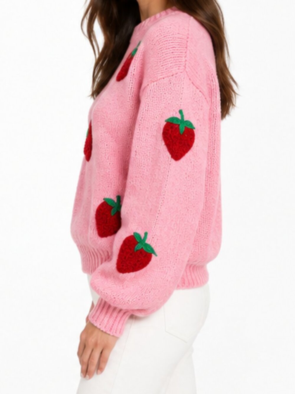 Fuzzy Strawberry Patches Pink Sweater - Picture 3 of 6